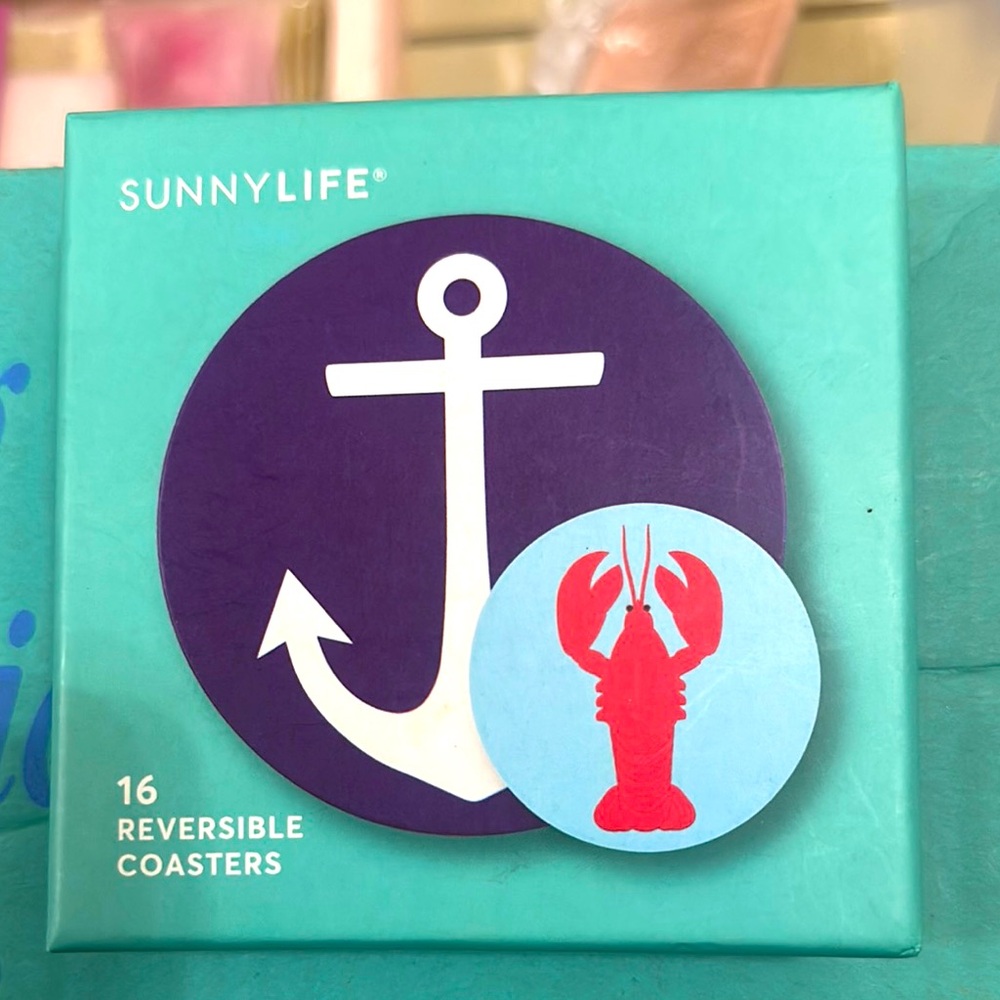 Sunnylife Reversible Coasters with Anchor and Lobster Design